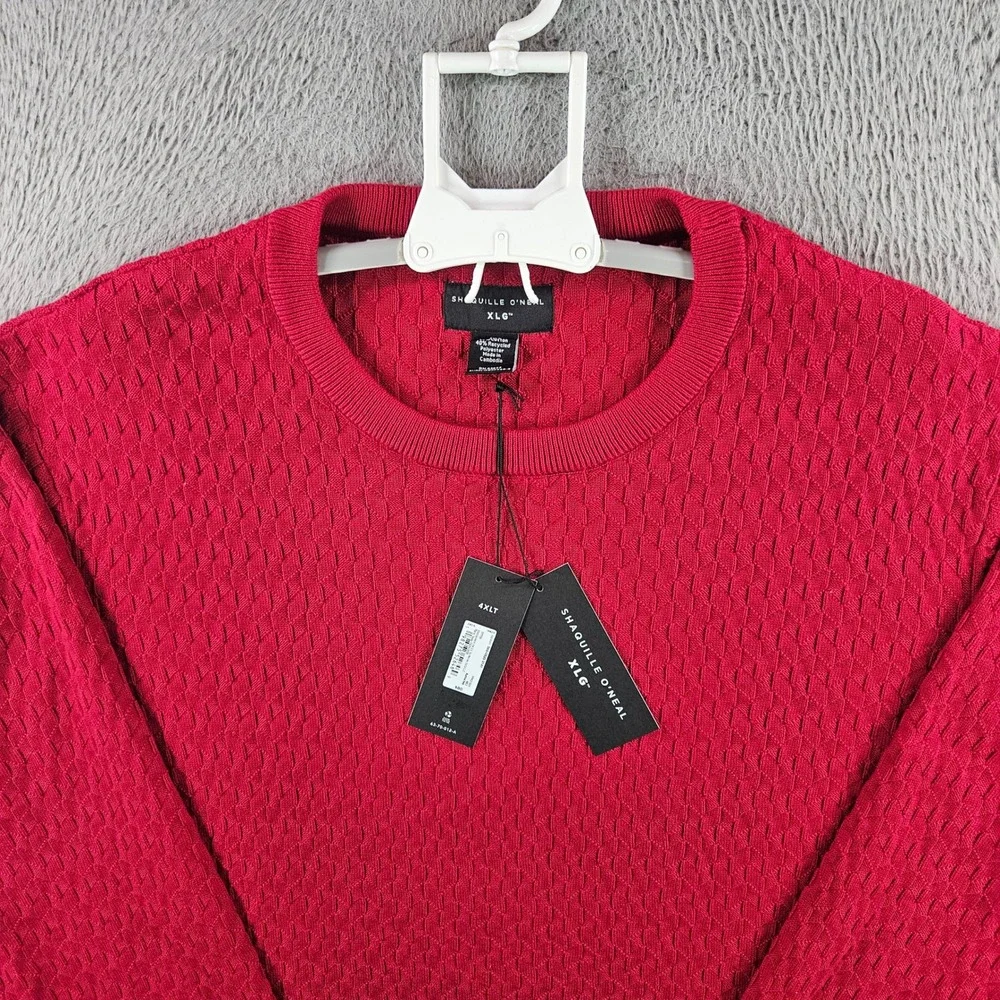 Shaquille O'Neal XLG Mens 4XLT‎ Red Textured Knit Crewneck Sweater Rumba Red New